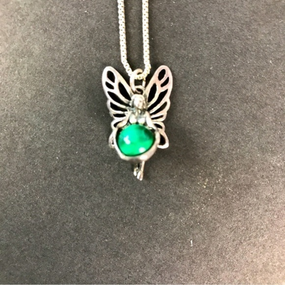 .925 Silver Italy Chain Fairy Pendant with Aventurine Gemstone Necklace